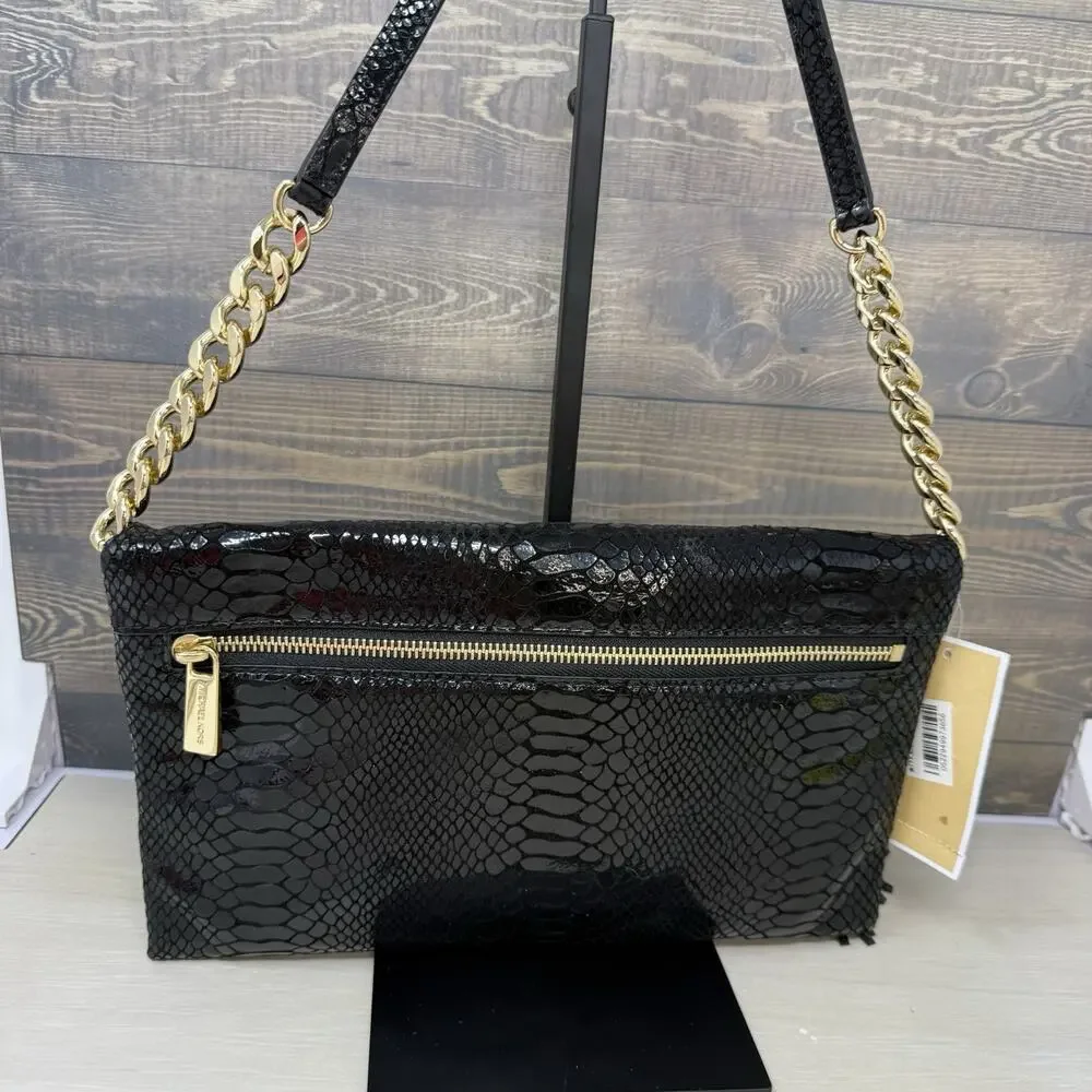 Michael Kors Weston Foldover Leather Embossed Clutch Shoulder Bag